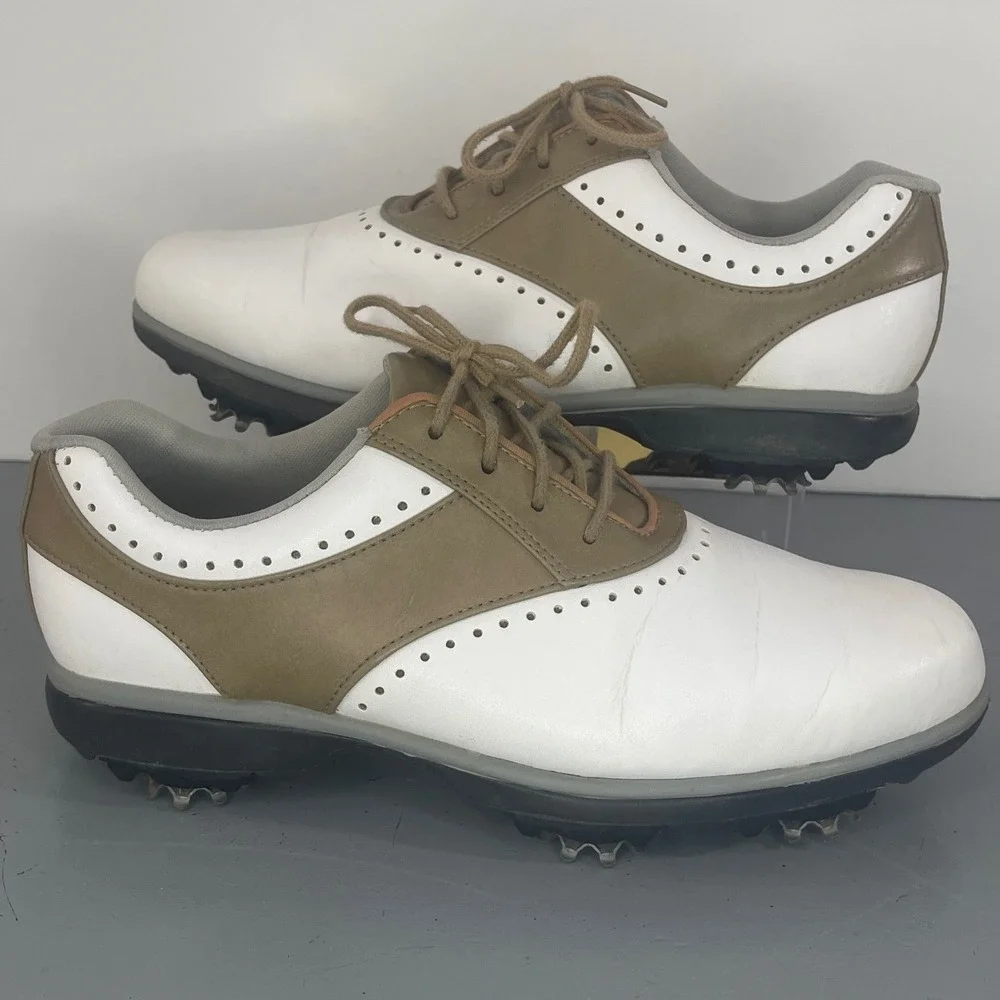 FootJoy Golf Shoes Women's Size 7 M White Tan Leather Spiked‎ 93914